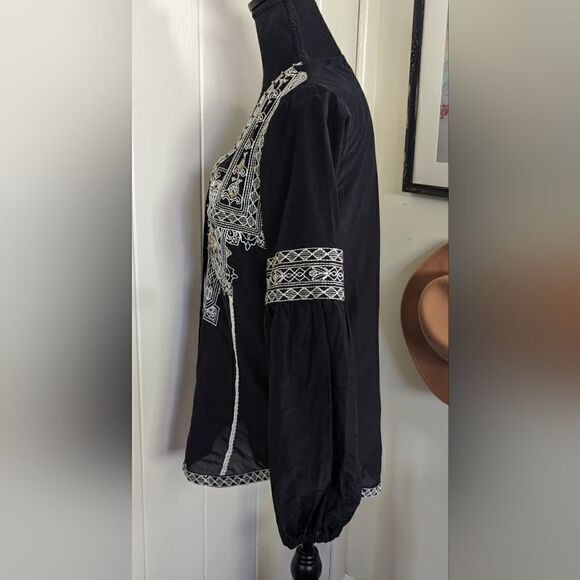 Hale Bob Silk Jeweled Embroidered Coastal Cowgirl Peasant Whimsigoth Top - Picture 7 of 11